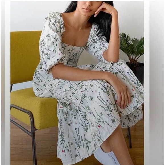 Meadows x Anthropologie Embroidered Bloom Midi Dress Floral Size 8